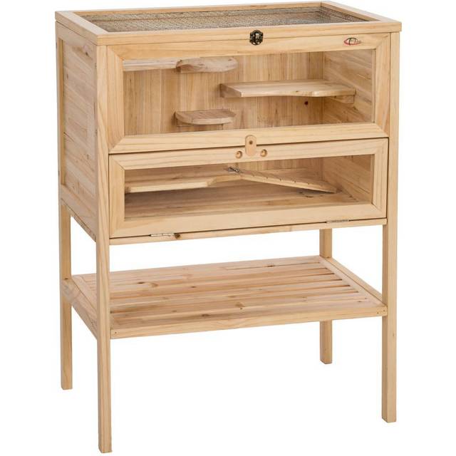 Hamster Cage Binki - wooden with 4 floors, ramp, storage shelf, 60 x 40 x 80 cm - brown
