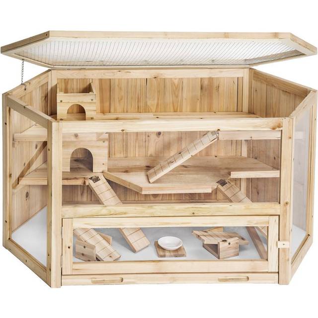 Hamster Cage Benni - wooden, with 3 floors, 3 ramps, toys, food bowl, 115 x 60 x 58 cm - brown