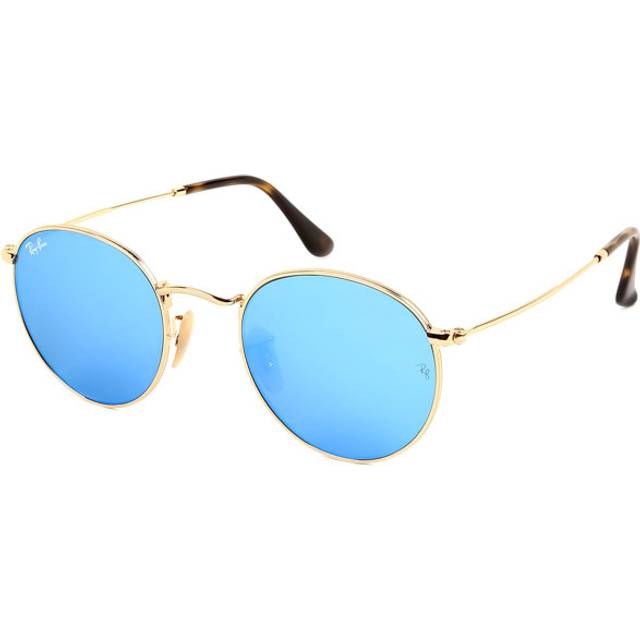 Ray - Ban Man RB3447N ROUND METAL 001/9O Solglasögon Metall Guld Blå Rund Normal Skuggad