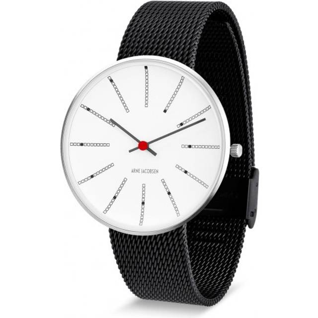 Arne Jacobsen Bankers Watch Ø40 Unisexur i stål med sort mesh lænke