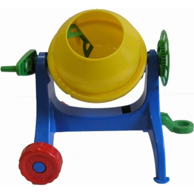 Lena 5009 x Toy Small Sand Pit, Hand Concrete Mixer with Crank, Construction Site Accessories for Children from 2 Years, Yellow, Blue