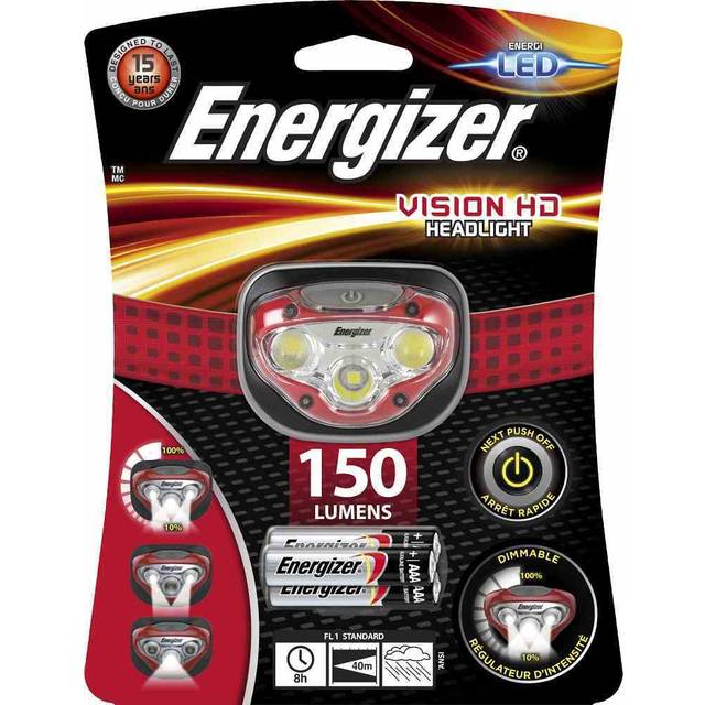 Energizer pannlampa LED, vision superljus pannlampa för camping, utomhus och vandring, batteri ingår, röd