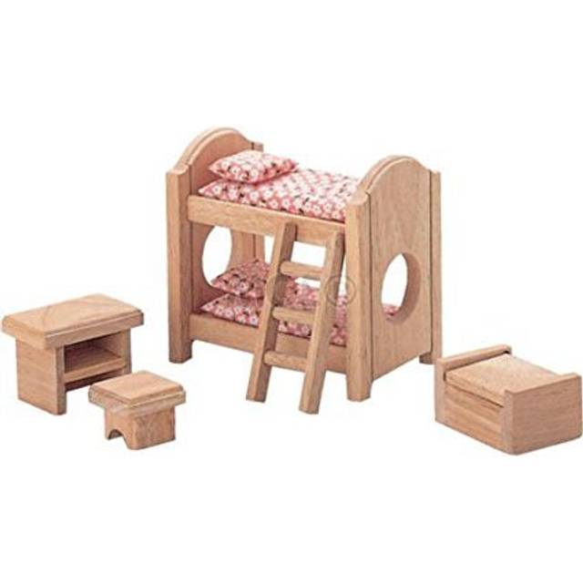 PlanToys Wooden Classic Line of Dollhouse Furniture - Children's Bunk Bedroom Set (9502) | Sustainably Made from Rubberwood and Non-Toxic Paints and D