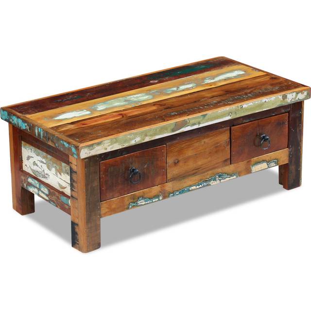 vidaXL Coffee Table Drawers Solid Reclaimed Wood 90x45x35 cm - Brown