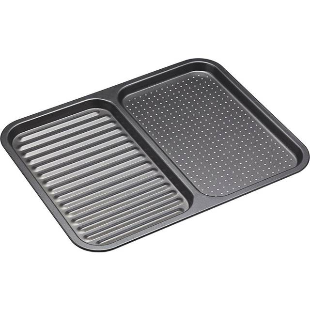 MasterClass Non-Stick 2-in-1 Divided Crisping Tray / Ridged Baking Tray - Black (1.5cm H X 39cm L X 31cm W)