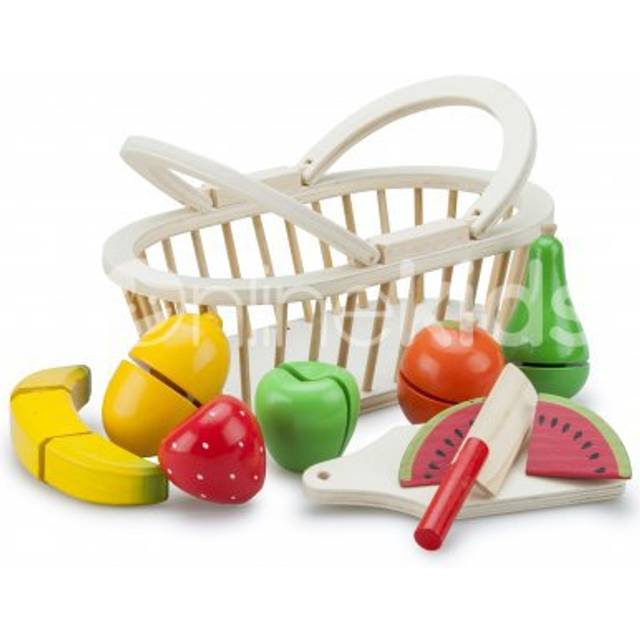10588 Wooden Pretend Play Kids Cutting Meal Fruit Basket Cooking Simulation Educational Perception Toy for Preschool Age Toddlers Boys Girls, Multi
