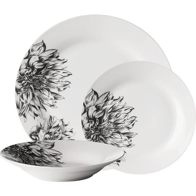 Stylish Botanic 12 Piece Dinner Set, Durable Dinner Set For Dinner, Contemporary Design Crockery Set - White - One Size