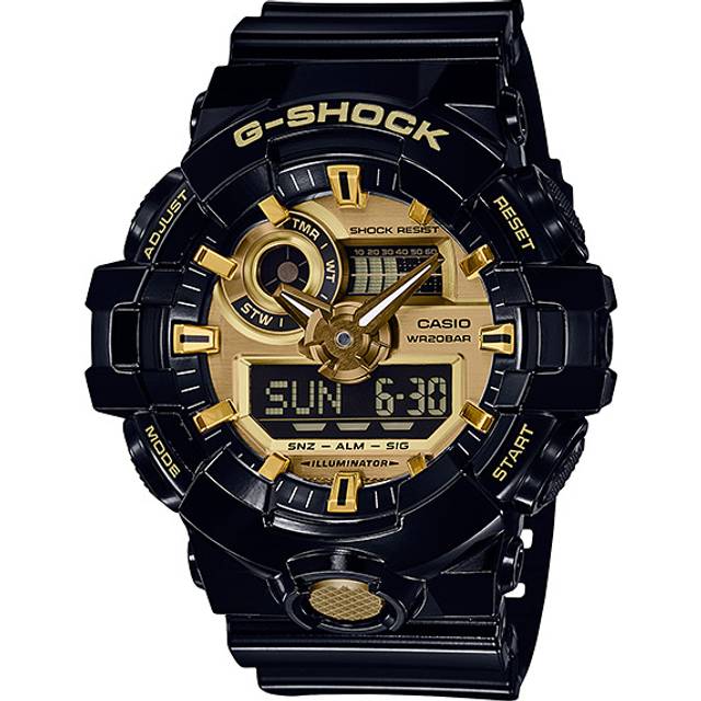 Casio Herrklocka kvartsur, analog digital display och hartsrem GA-710GB-1AER, Svart, armband