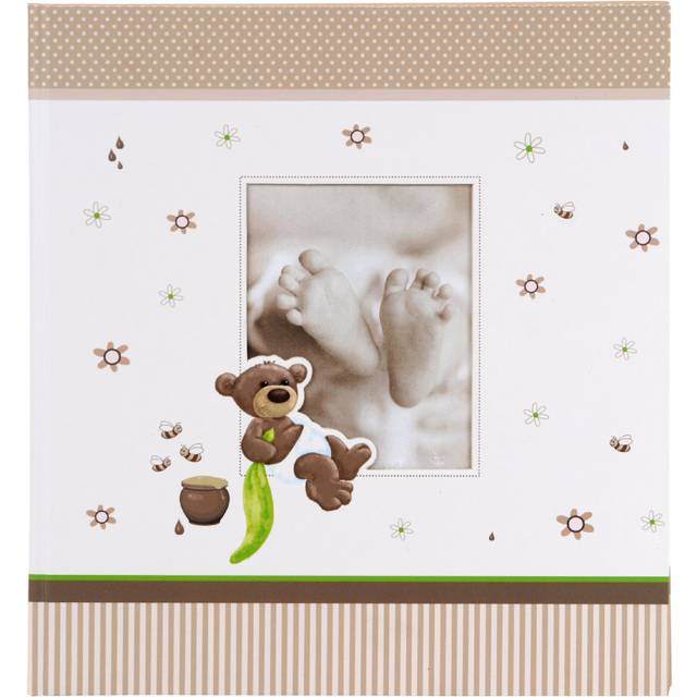 goldbuch 15238 Baby fotoalbum honungsbjörn, album med fönsterutskärning, fotobok med 60 vita tomma sidor med 4 illustrerade sidor och skyddspapper, konsttryck, 30 x 31 cm