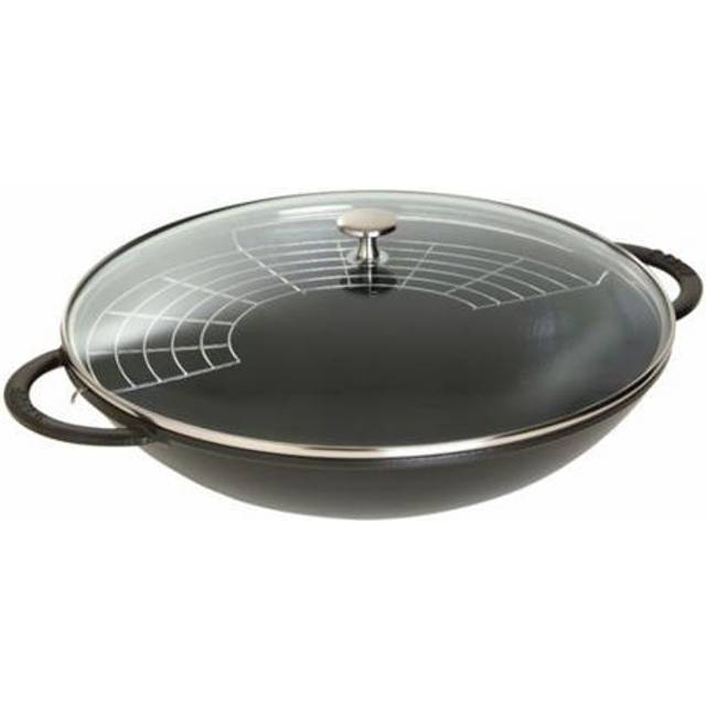 Staub Specialities 30 cm Cast iron Wok with glass lid basil-green - 12.00inch