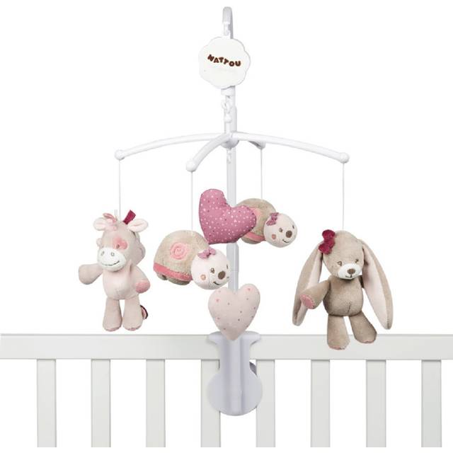 Nattou Mobil med Musik, Nina, Jade & Lili, Melodi "La-Le-Lu", 37 x 31 x 9 cm, Beige/Rosa/Vit, 987240