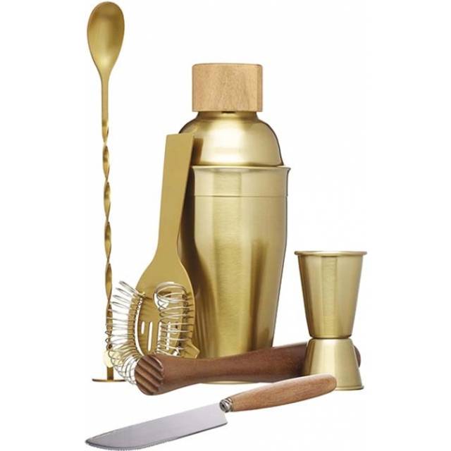 BarCraft Six Piece Gold Cocktail Set