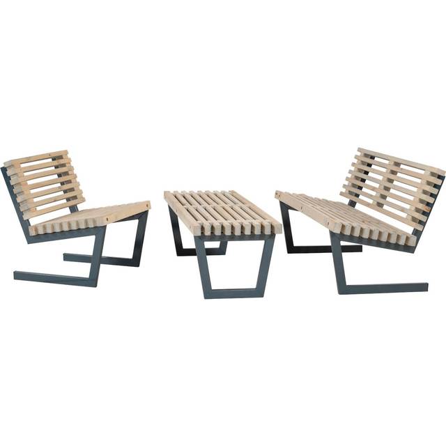 PLUS Siesta loungesæt med stort bord, drivtømmerfarve/nåletræ, 138 cm