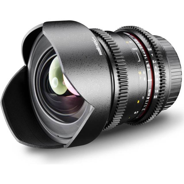 Walimex Pro 14mm 1:3.1 VDSLR photo and video lens (incl. fixed lens hood, IF, gear ring, stepless aperture and focus, wide-angle lens) for Nikon F ...