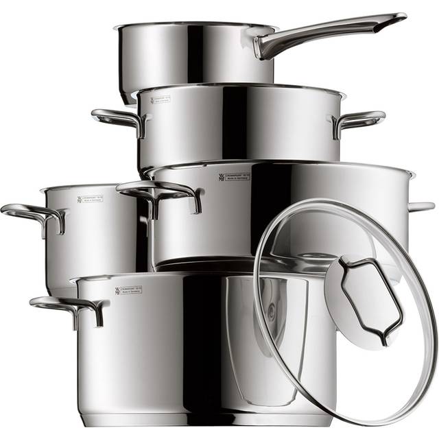 WMF Pot Set 5-Piece Astoria Pouring Rim Glass Lid Cromargan Stainless Steel Polished Suitable for Induction Hobs Dishwasher-Safe