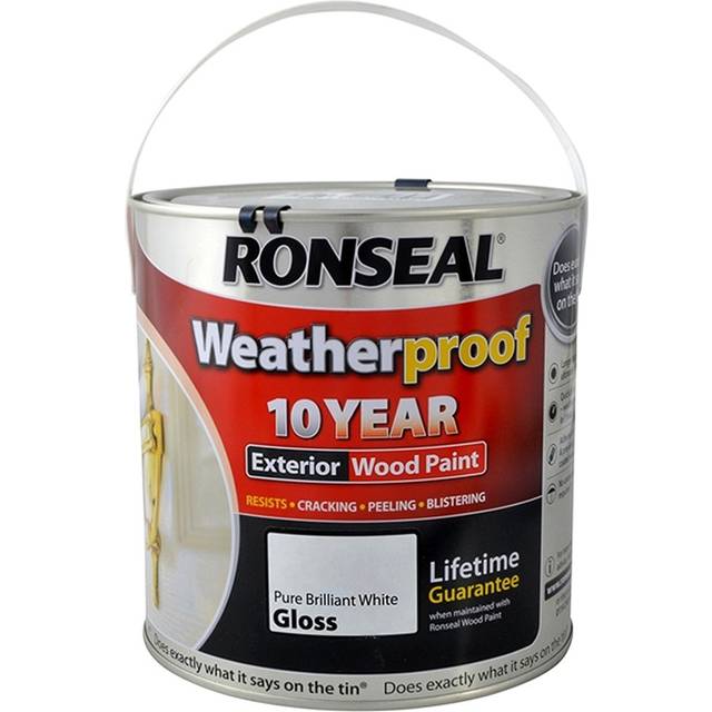 Ronseal 10 Year Weatherproof Exterior Wood Paint 750ml - GLOSS Pure Brilliant White