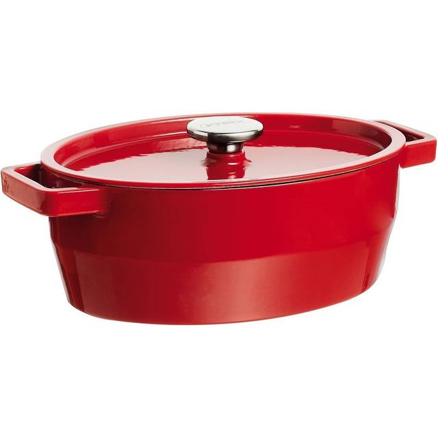 Pyrex 29 cm Slow Cook emaljerat gjutjärn oval gryta, rostfritt stål, röd, 3,8 L