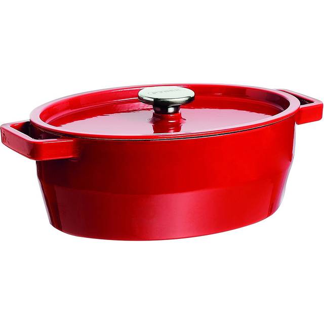 Pyrex 33 cm Slow Cook emaljerat gjutjärn oval gryta, rostfritt stål, röd, 5,8 L