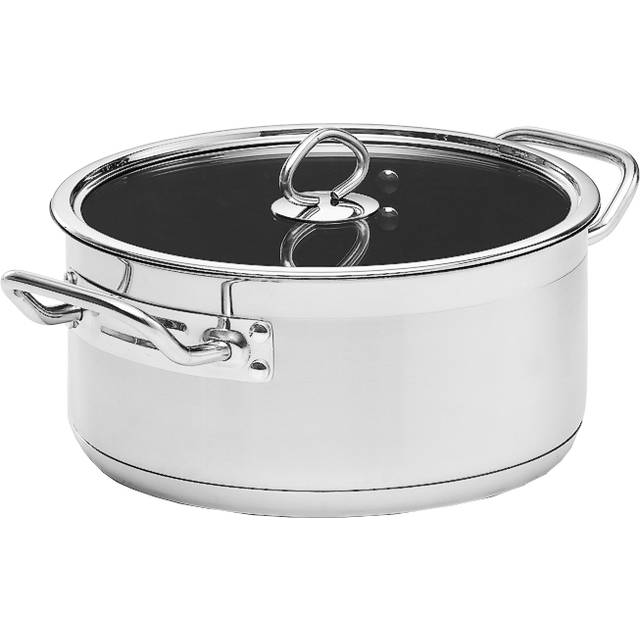 Kittel inkl glaslock, rostfritt, nonstick, låg, 24 diameter cm, 4,5 liter