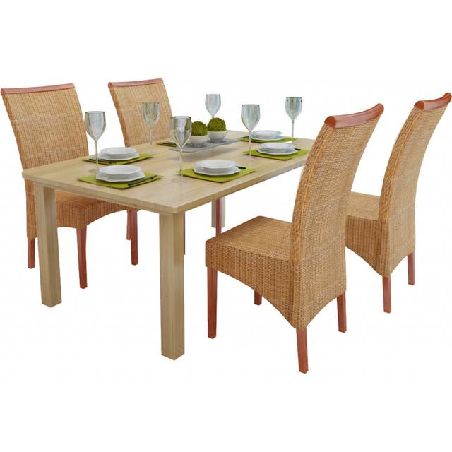vidaXL Dining Chairs 4 pcs Brown Natural Rattan
