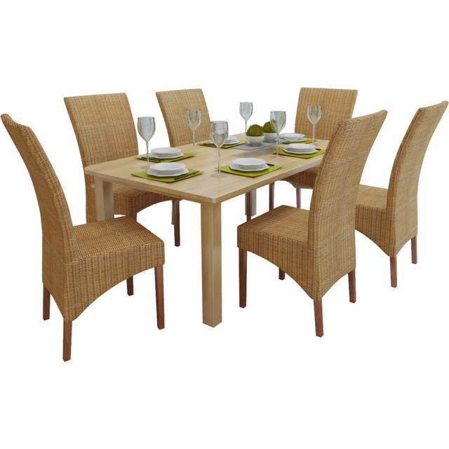 vidaXL Dining Chairs 6 pcs Brown Natural Rattan