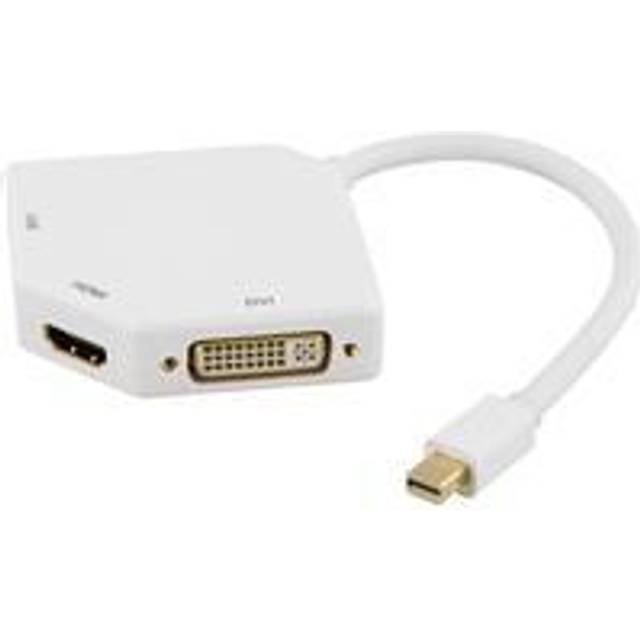 Deltaco Mini DP-adapter HDMI/DVI/I/VGA 1080p (Vit, 15 cm)