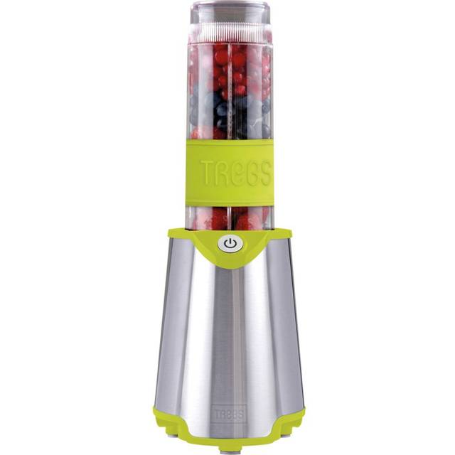 Trebs Smoothie to go Mixer och 2 x 570 ml dryckesbehållare, praktisk för resor, av rostfritt stål, kraftfull 300 watt, svart och silver