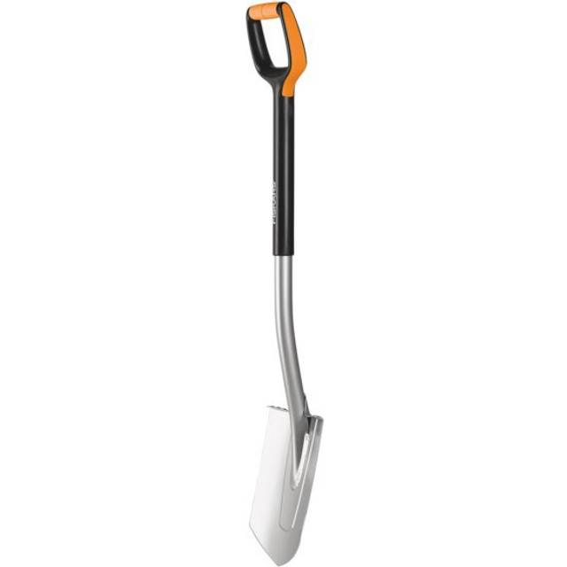 Fiskars Gärtnerspaten für harte, steinige Böden, Spitz, Länge: 108 cm, Qualitätsstahl-Blatt/Glasfaserverstärkter Kunststoff-Stiel, Schwarz/Orange, Xact, M, 1003684