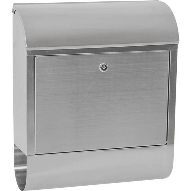 Post Box - with large letterbox and newspaper compartment, 380 x 130 x 460 mm - letterbox, post box, stainless steel letterbox