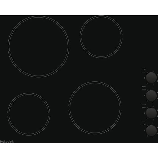 Hotpoint HR619CH 58cm 4 Zone Ceramic Hob With Knob Controls - Black