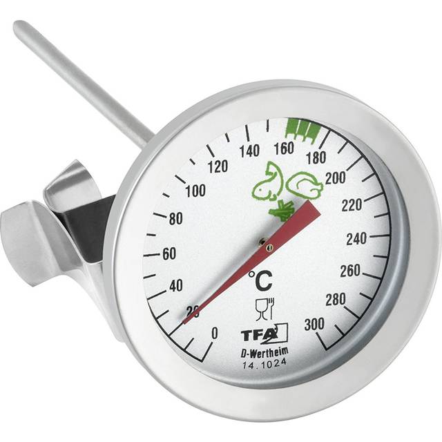 TFA Dostmann Analog fetttermometer, av rostfritt stål, praktisk kökshjälp, optimal friteringstemperatur, L 51 x B 60 x H 162 mm, silver