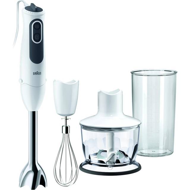 Braun Minipimer 3 Vario MQ3135WH-sås - Stavmixer 750W Metallskaft, 11 Hastigheter, Stänksäker, Powerbell Plus, 600 ml Måttbägare, 350 ml Minihackare, Visp, vit