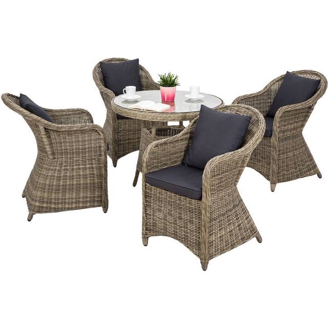 Garden Table and Chairs Zurich - 4 armchairs, round dining table - garden tables and chairs, garden furniture set, outdoor table and chairs - nature