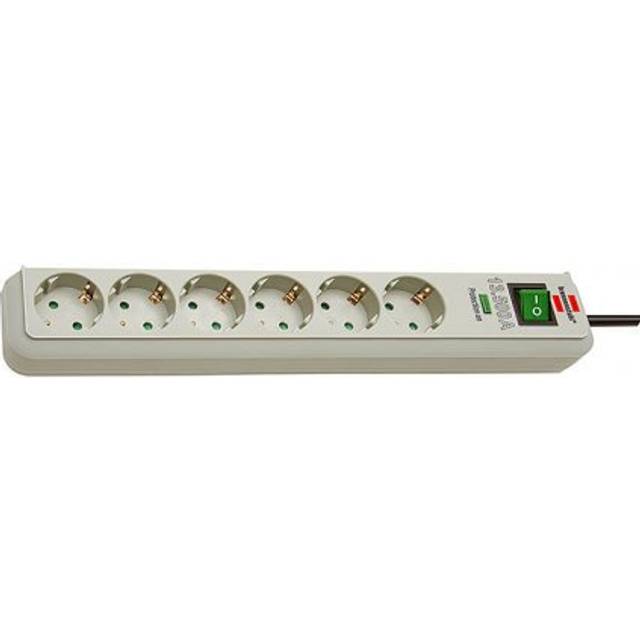 Eco-Line 6-Way Power Strip with Surge Protection (Multiple Socket with Increased Touch Protection, Switch and 1.5 m Cable) PC Grey
