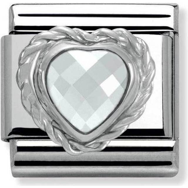 Nomination Silver and Zirconia Classic Faceted Heart Charm - White - Silver,White - 0.9 x 1.0cm