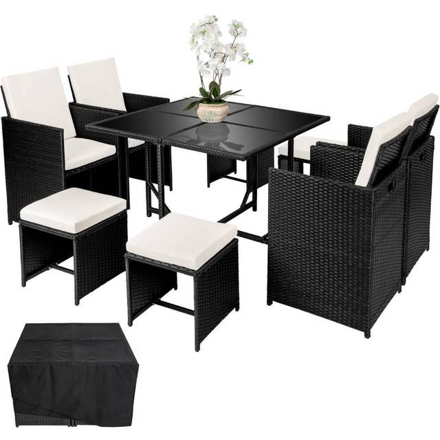 Tectake Bilbao Rattan Garden Furniture Set w/ Protective Cover - Black/Grey, Black