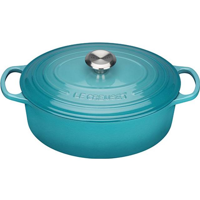 Le Creuset Signature gjutjärnspanna med lock, Ø 29 cm, oval, lämplig för alla typer av spisar och induktion, volym: 4,7 l, 4,675 kg, karibisk