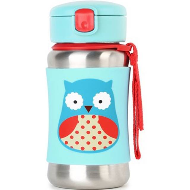 Skip Hop Zoo Straw Bottle vattenflaska i rostfritt stål med sugrör Owl 12 m+ 350 ml