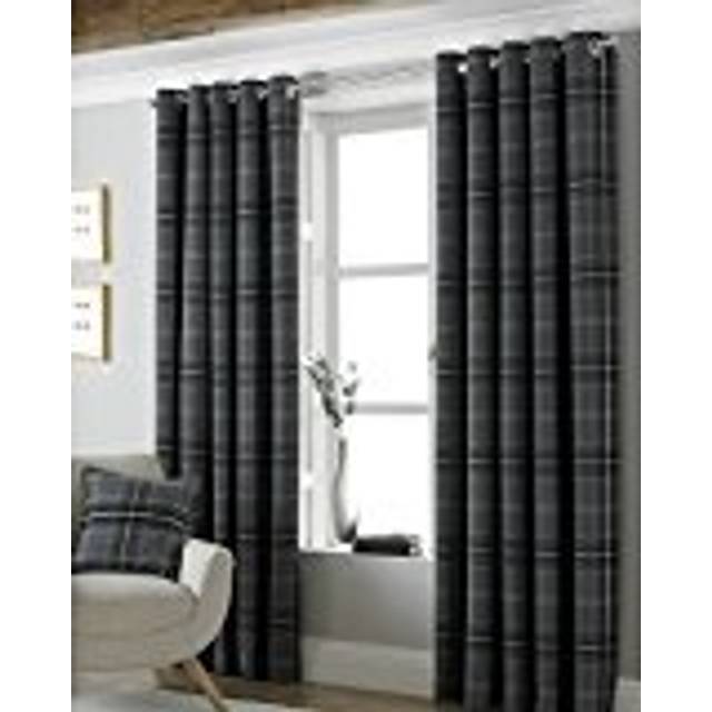 Paoletti Aviemore Grey Tartan Check Eyelet Curtain 168 x 183cm