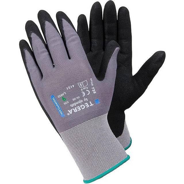 Ejendals 728 Tegera Palm-side Coated Grey/Black Gloves - Size 9 - Black | Grey
