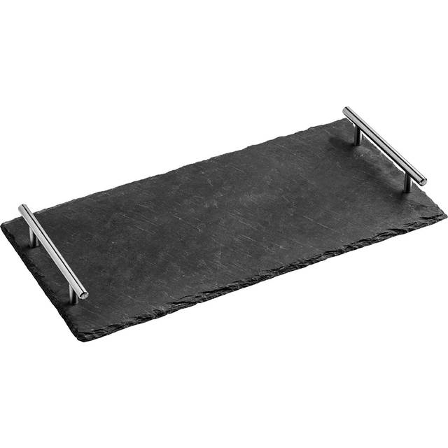 Elegant Slate Tray With Stainless Steel Handles, Durable Grey Slate Tray, Stainless Steel Handles Grey Tray - One Size