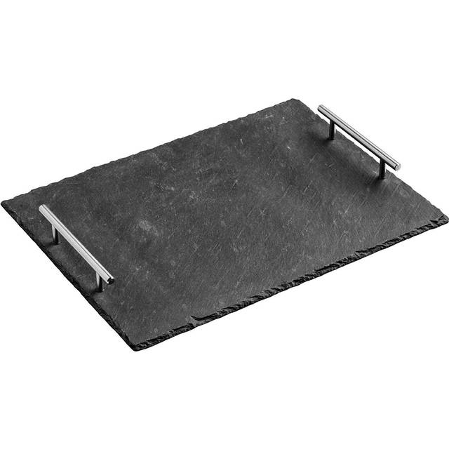 Durable Large Slate Tray With Stainless Steel Handles, Elegant Grey Tray, Stainless Steel Handles Grey Tray - One Size