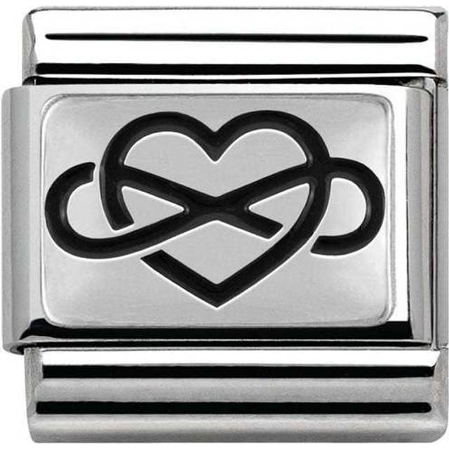 Nomination Classic Charm Oxidised Steel and 925 Silver Infinity Heart - Silver,Black