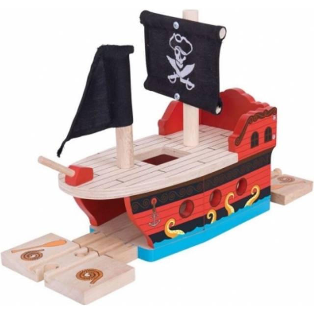 Bigjigs Toys Bigjigs Rail Wooden Pirate Galleon Tunnel, Red