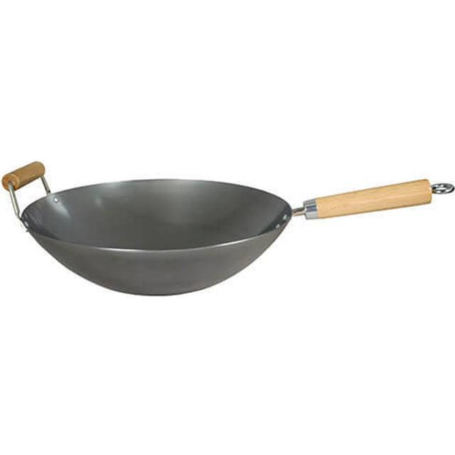 Dexam 14"/36Cm Heavy Gauge Uncoated Carbon Steel Wok With Helper Handle, Silver