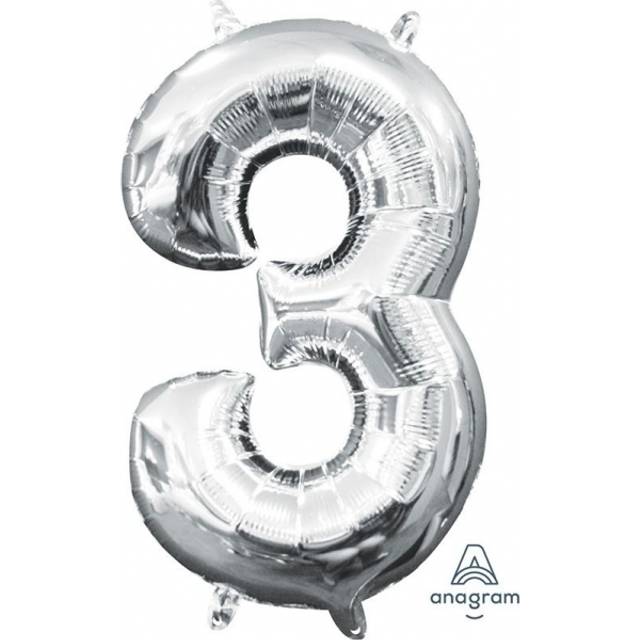 balloon numeral 3 foil 40 cm silver