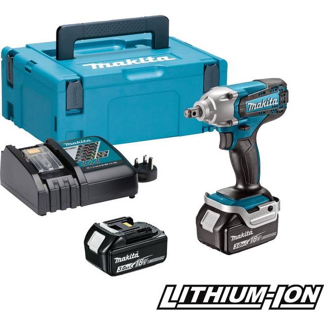 Makita DTW190RFJ 18V LXT Cordless 1/2" Impact Wrench - 2x 3Ah Batteries, Charger & Makpac 2 Case