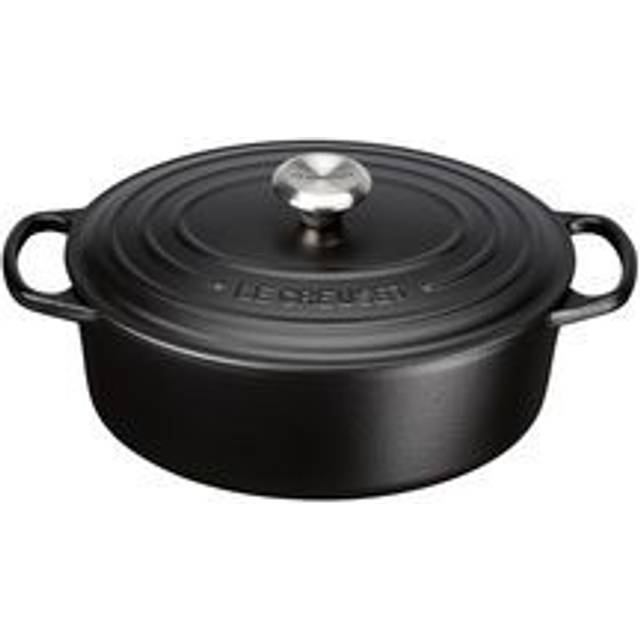 Le Creuset Signature gjutjärnspanna med lock, Ø 29 cm, oval, lämplig för alla typer av spisar och induktion, volym: 4,7 l, 4,675 kg, svart
