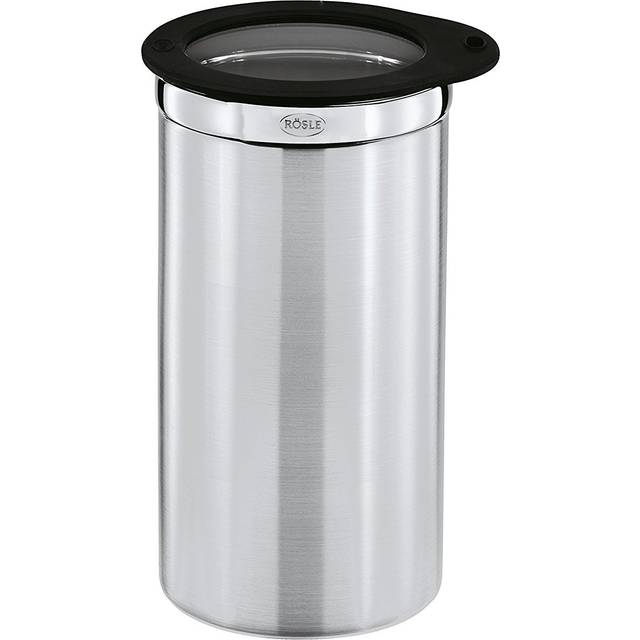 RÖSLE Kaffeburk med lock, högkvalitativ burk för förvaring av 500 g kaffe eller andra livsmedel, 18/10 rostfritt stål, diskmaskinssäker, 10 cm, svart