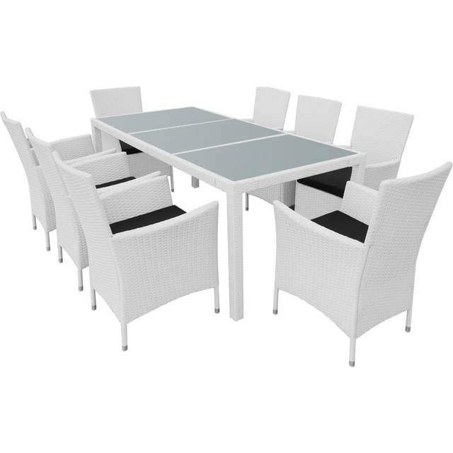 Matgrupp för trädgården med dynor 9 delar konstrotting beige